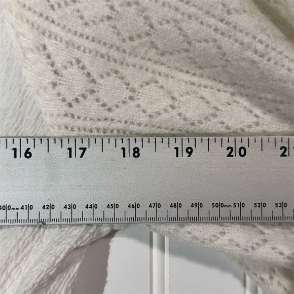 Free People Cream Ruffle Tie Blouse L Balloon Sleeve Boho Cottagecore Lace Knit - Picture 3 of 9